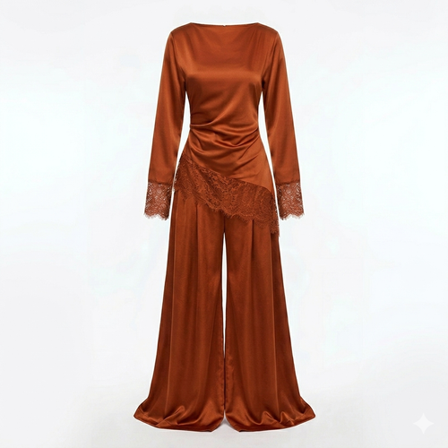 Velvet wine pants set - Orange