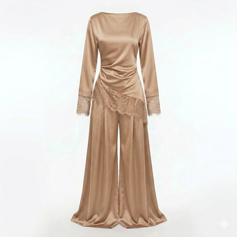 Velvet wine pants set - light beige