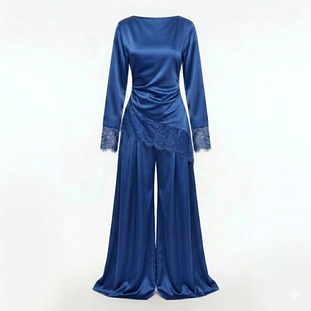 Velvet wine pants set - kobalt blue