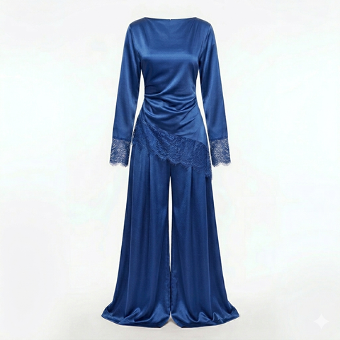 Velvet wine pants set - kobalt blue