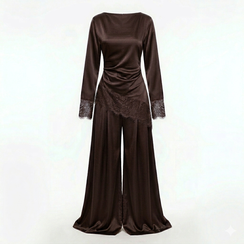 Velvet wine pants set - donker bruin PRE ORDER