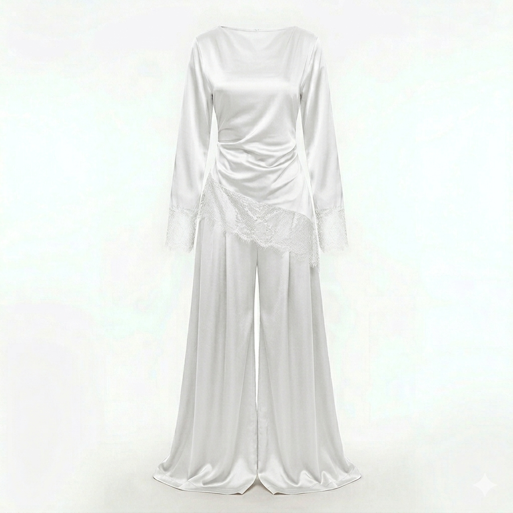 Velvet wine pants set - white (limited color)