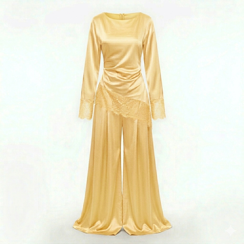 Velvet wine pants set - butter yellow (limited color)