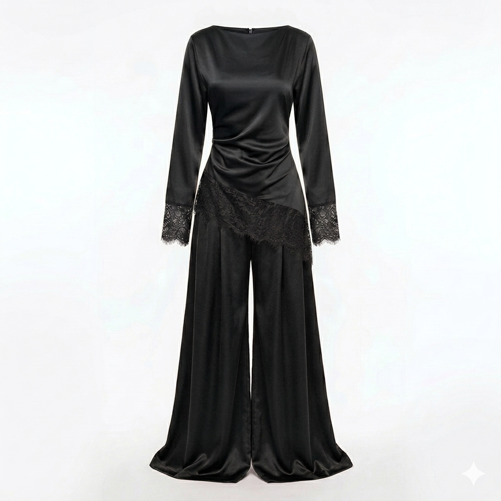 Velvet wine pants set - black