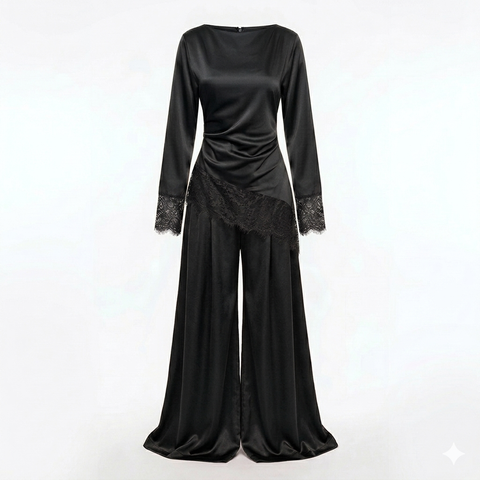 Velvet wine pants set - black