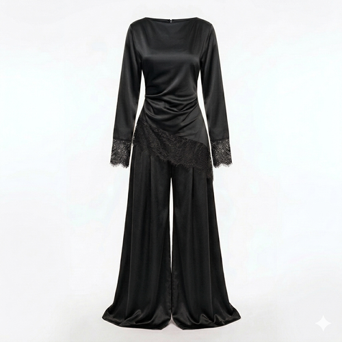 Velvet wine pants set - black