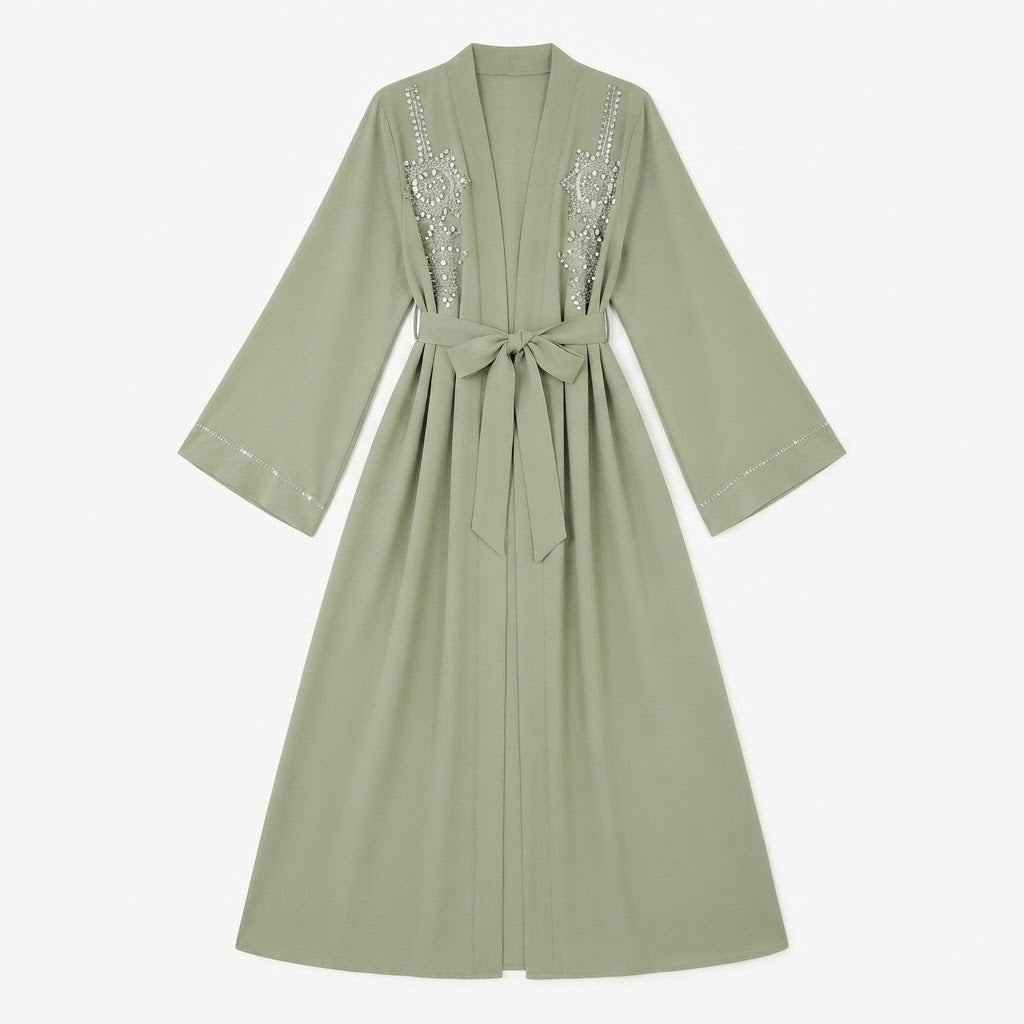 Dubai Floral abaya met zilveren steentjes (launch oktober)