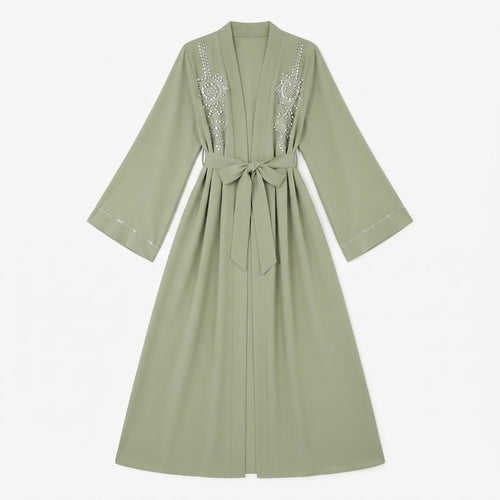 Dubai Floral abaya met zilveren steentjes (launch oktober)