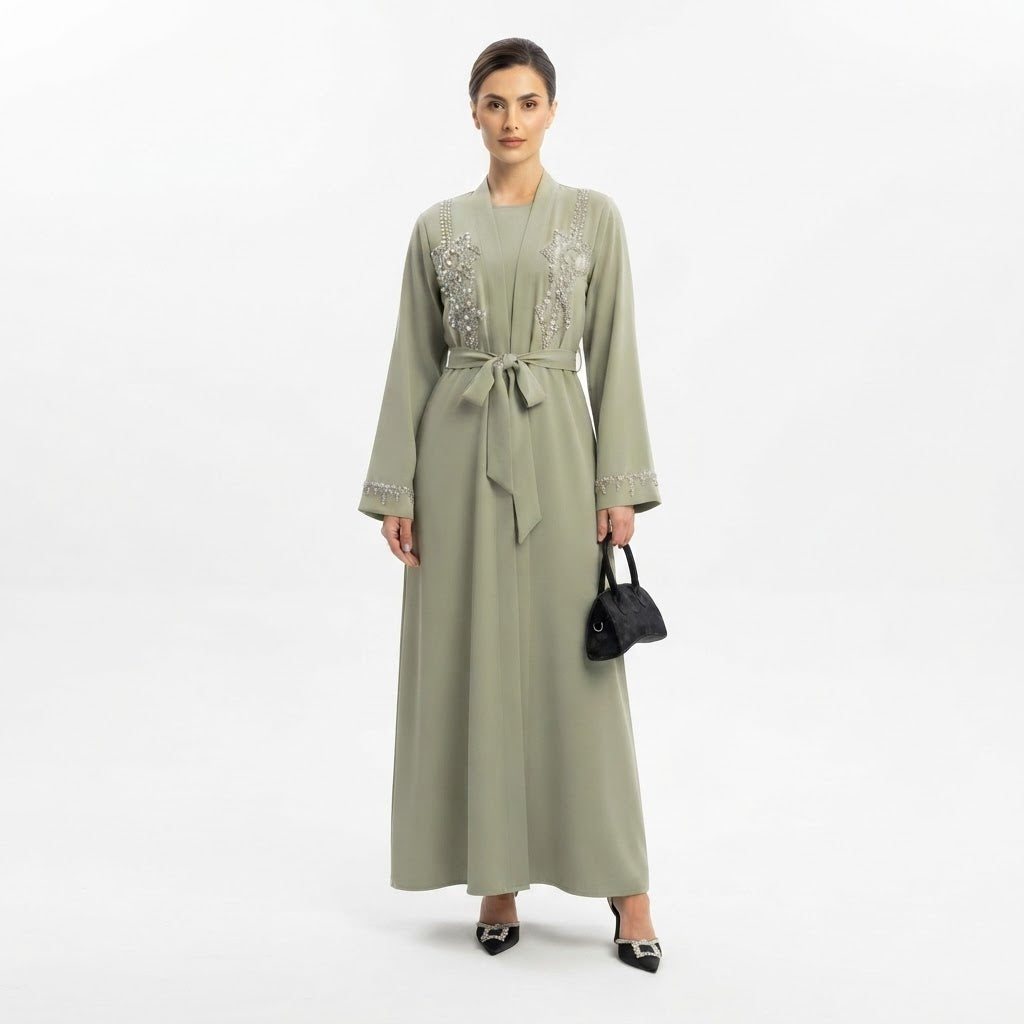 Dubai Floral abaya met zilveren steentjes (launch oktober)