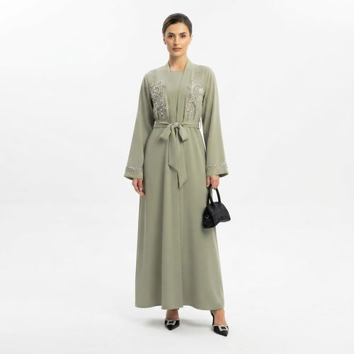 Dubai Floral abaya met zilveren steentjes (launch oktober)