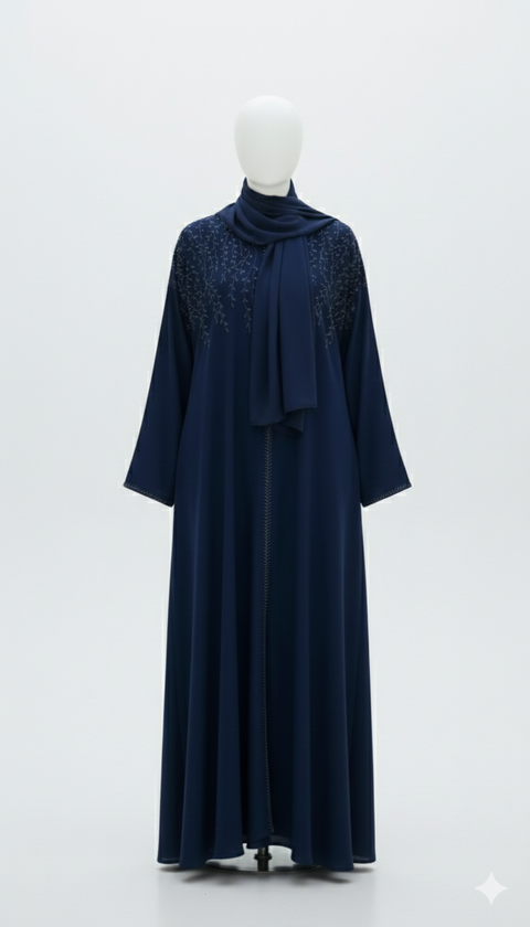 The Dubai Leaf abaya - navy 990231 PRE ORDER