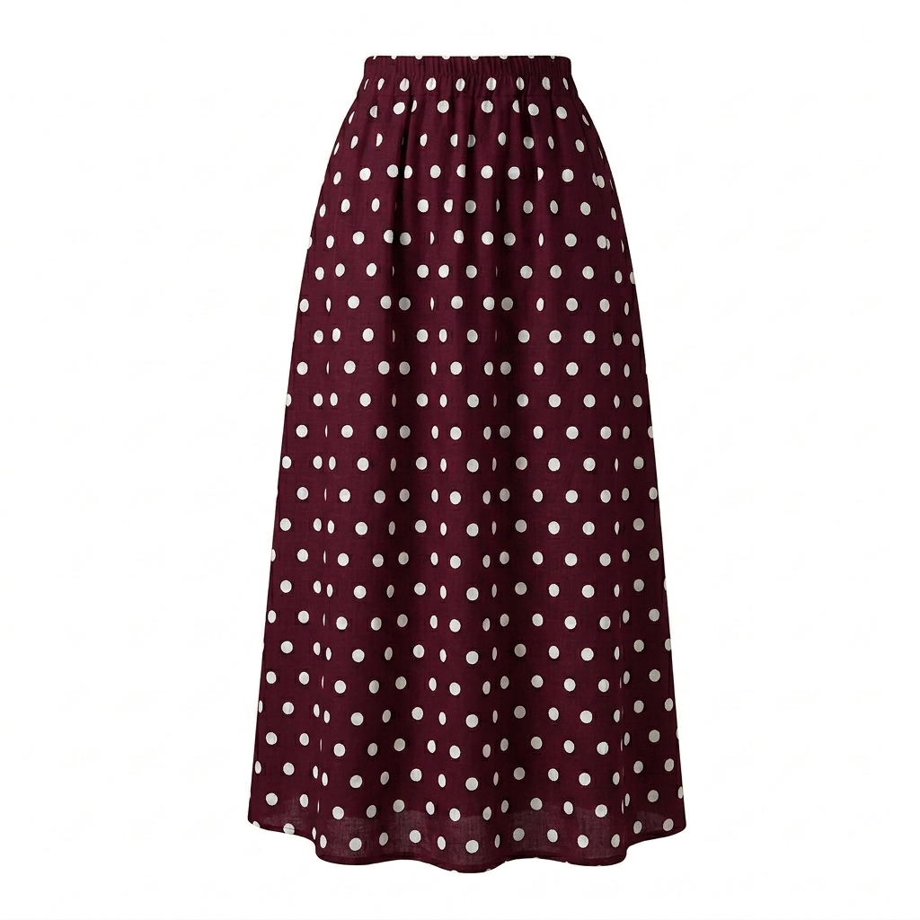 Rekbare katoenen rok - burgundy met witte stippels