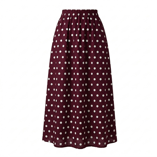 Rekbare katoenen rok - burgundy met witte stippels