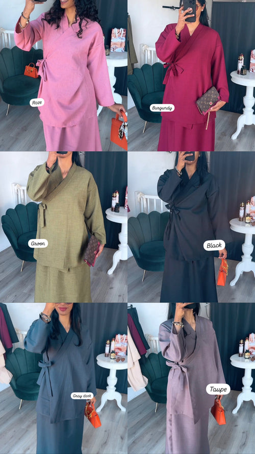 SS25 - Kimono overslag rekbare rok set groen