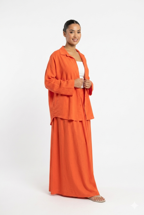 Oversized blouse met lange rok - crème van viscose PRE ORDER