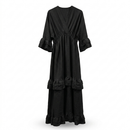 Ruffles jurk met korte v hals - zwart