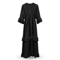 Ruffles jurk met korte v hals - zwart
