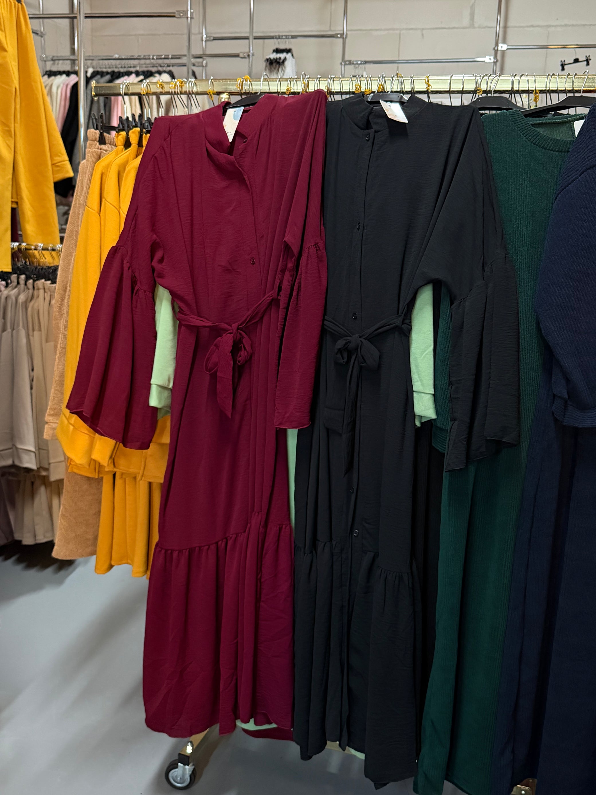 Najat zwart en burgundy ruffles jurken en rok set donker groen