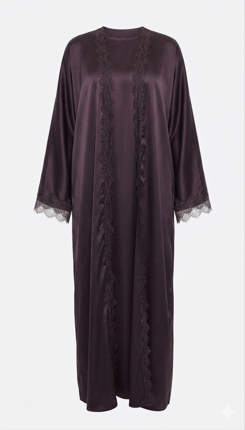 Lace kimono set met kanten details - onderjurk met kimono bruin