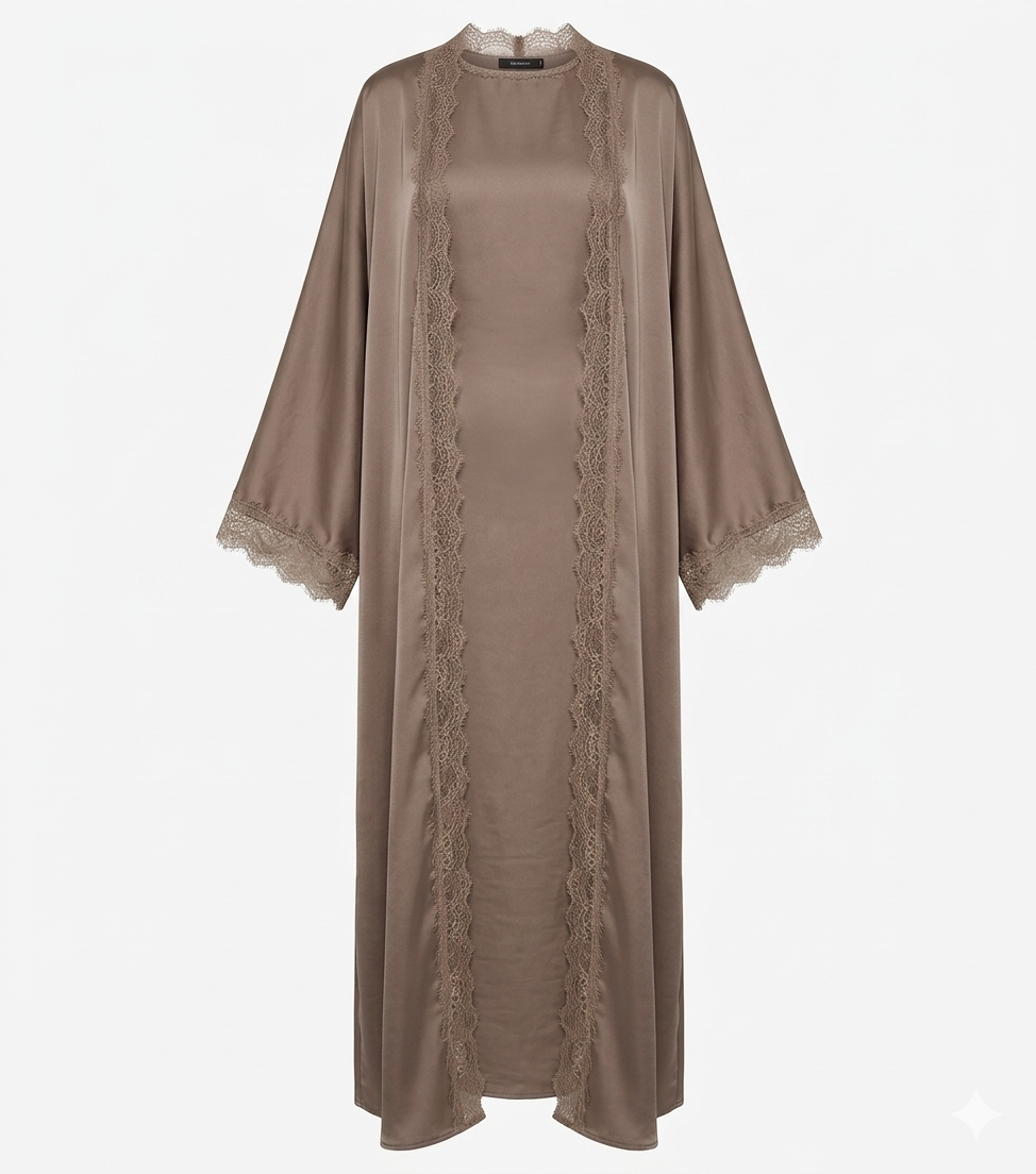 Kimono Met Kanten Randjes - Zwart - Nachtkleding Kimono Met Kanten Randjes - Zwart - Nachtkleding