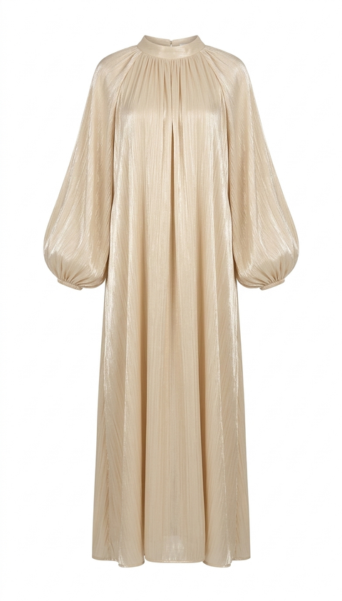 Satijnen Hooggesloten Maxi-Jurk - beige 92566
