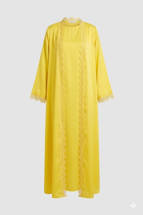 Lace kimono set met kanten details - onderjurk met kimono yellow