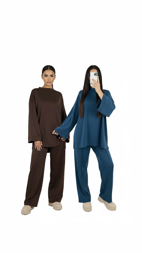 Summer: Comfy co-ord set met lange top en oversized broek - 6033