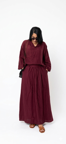 Oversized blouse met lange rok - burgundy van viscose PRE ORDER