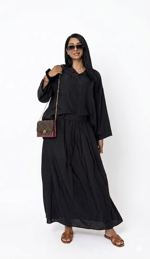 Oversized blouse met lange rok - zwart van viscose