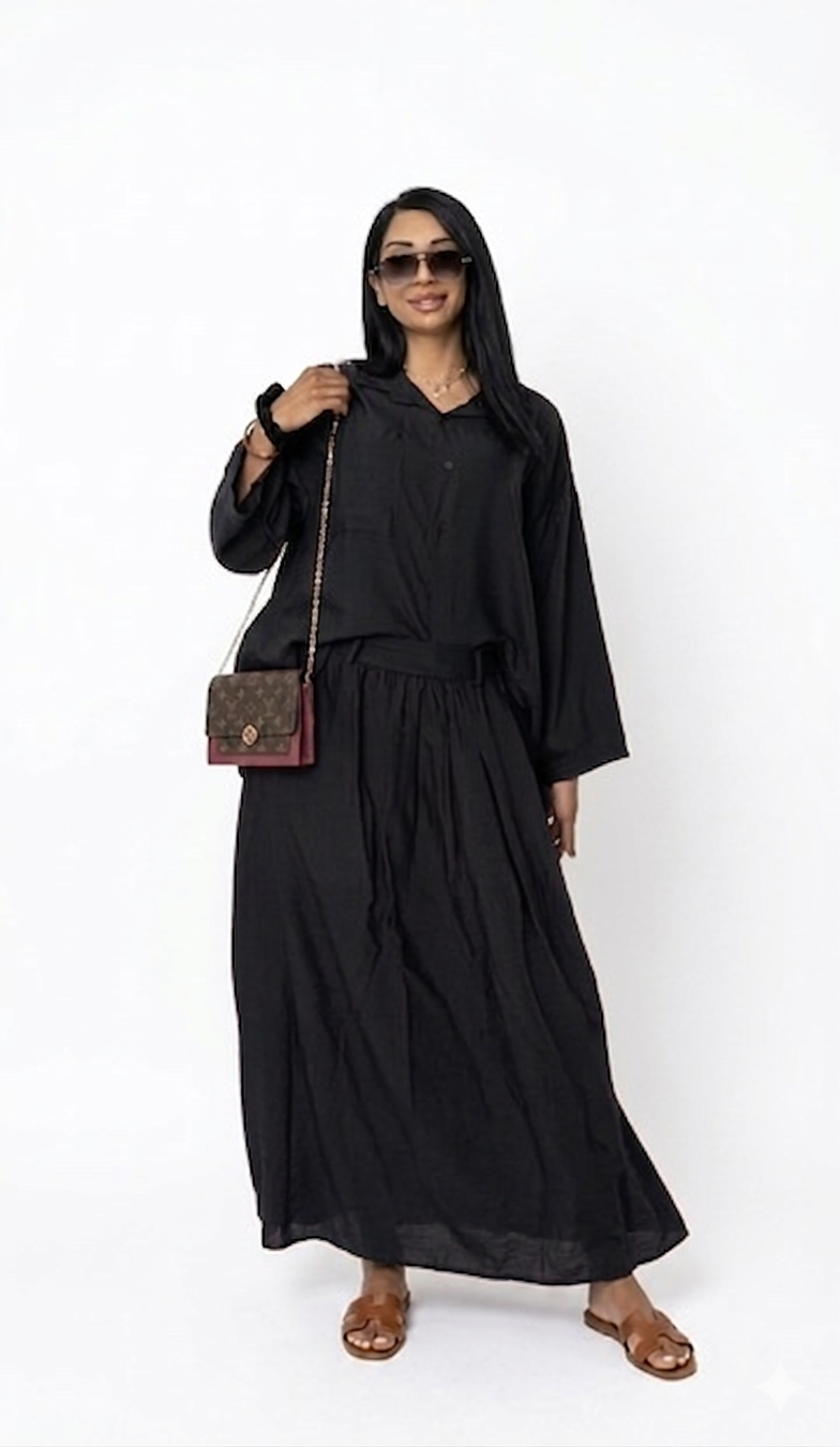 Oversized blouse met lange rok - zwart van viscose