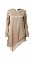Couture Satijn met Kant Detail blouse - beige