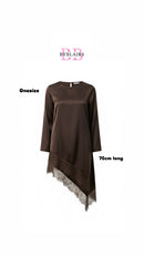 Couture Satijn met Kant Detail blouse - brown
