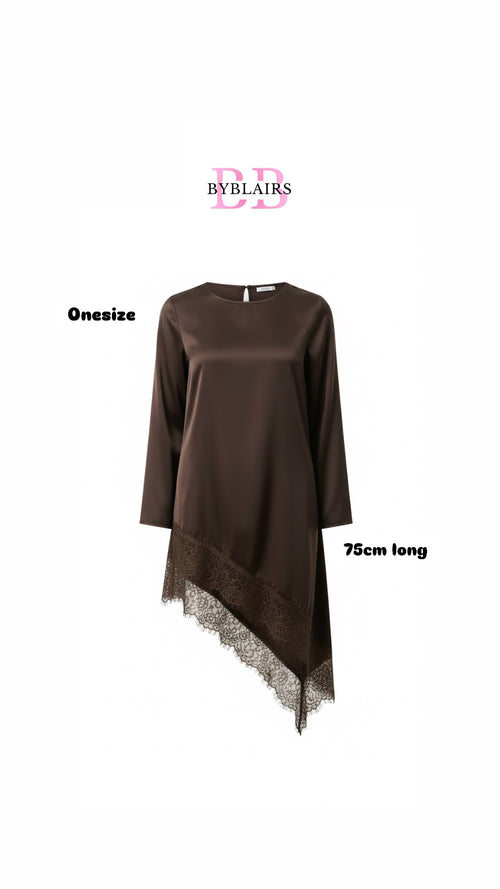 Couture Satijn met Kant Detail blouse - brown