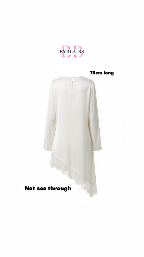 Couture Satijn met Kant Detail blouse - white
