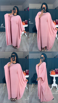 Abaya touwtjes wijde jurk roze