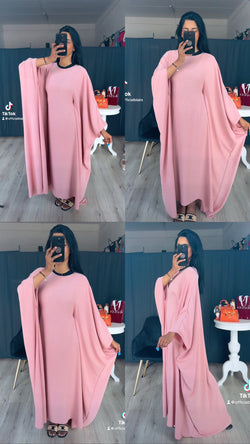 Abaya touwtjes wijde jurk roze