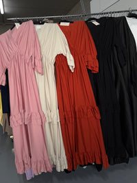 Rhona 4x ruffles jurken oranje zwart roze beige