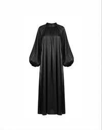 Satijnen Hooggesloten Maxi-Jurk - zwart 92566
