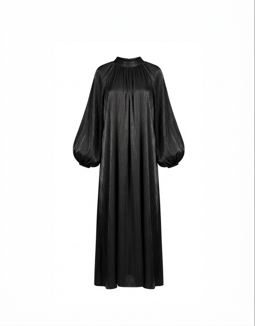 Satijnen Hooggesloten Maxi-Jurk - zwart 92566