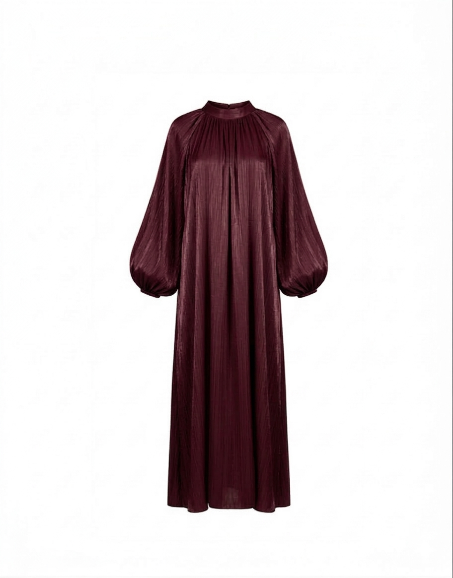 Limited color - Satijnen Hooggesloten Maxi-Jurk - burgundy 92566