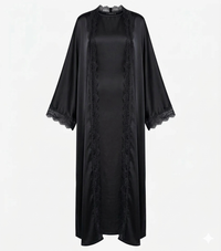 Lace kimono set met kanten details - onderjurk met kimono zwart