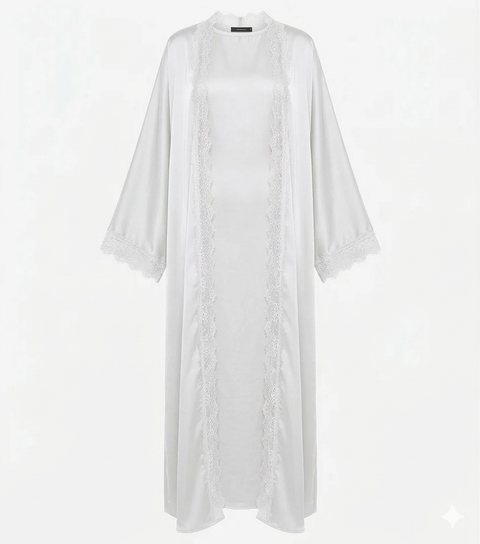 Lace kimono set met kanten details - onderjurk met kimono wit