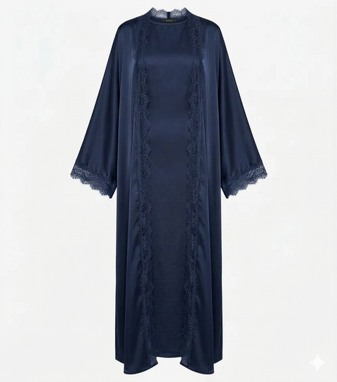 Lace kimono set met kanten details - onderjurk met kimono navy