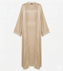Lace kimono set met kanten details - onderjurk met kimono beige