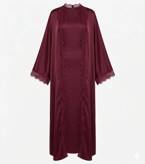 Lace kimono set met kanten details - onderjurk met kimono burgundy