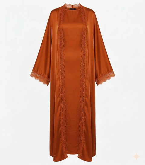 Lace kimono set met kanten details - onderjurk met kimono orange