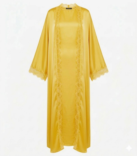 Lace kimono set met kanten details - onderjurk met kimono yellow