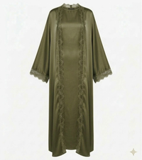Lace kimono set met kanten details - onderjurk met kimono groen