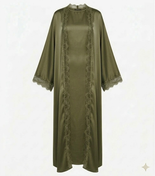 Lace kimono set met kanten details - onderjurk met kimono groen