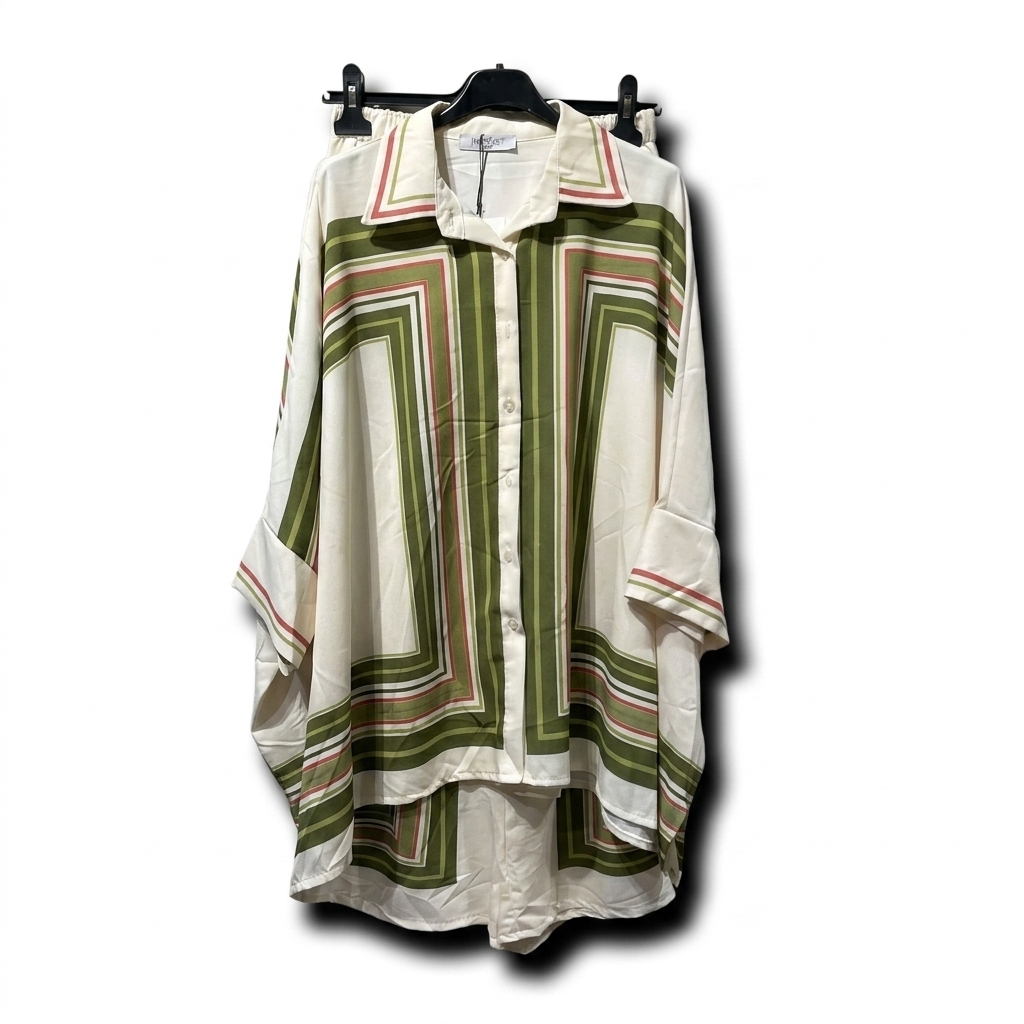 Two piece oversized blouse met wijde broek - groen